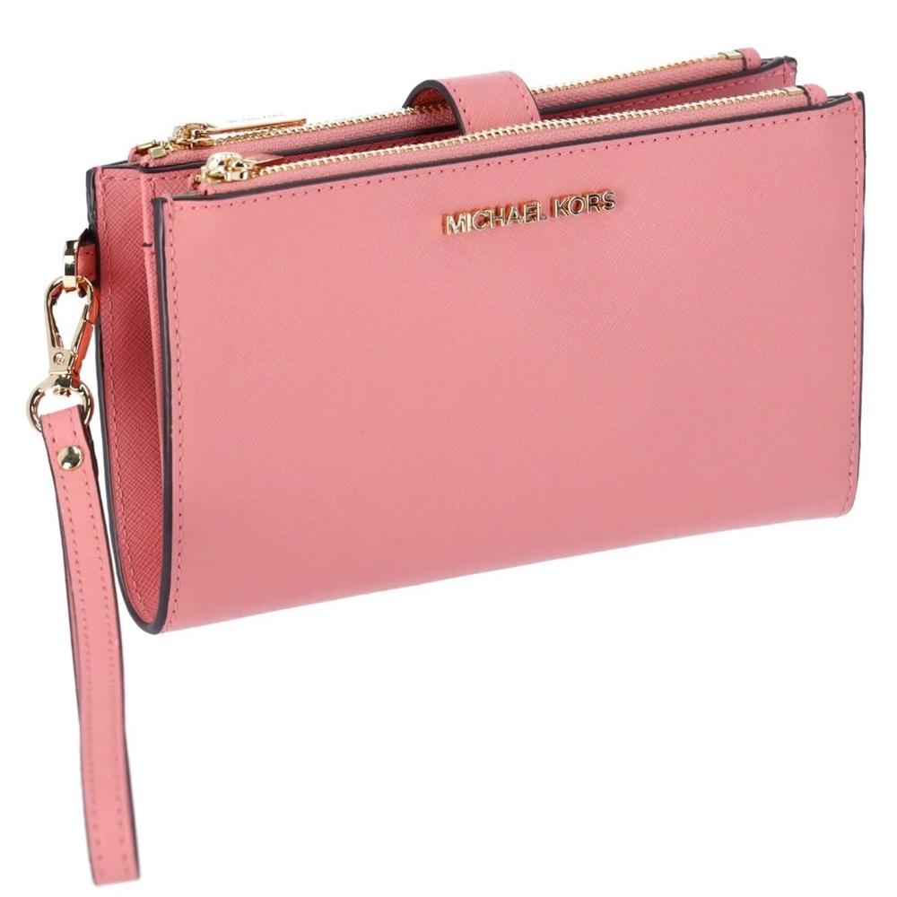Michael Kors Jet Set Travel Large Double Zip Wristlet Phone Wallet Primrose Pink